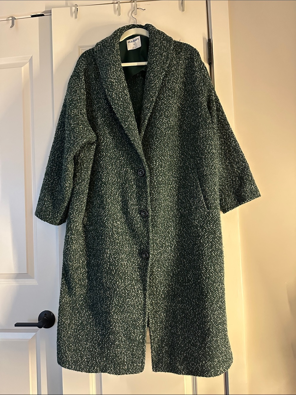 Old Navy Dark Green Bouclé Toggle-Front Trench Coat